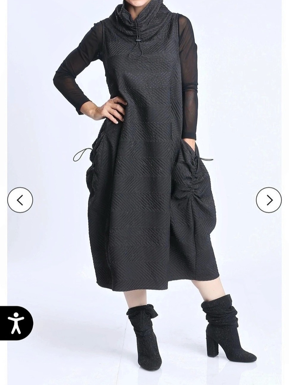 IC Collection Black Textured Midi Dress Like New - Picture 2 of 9